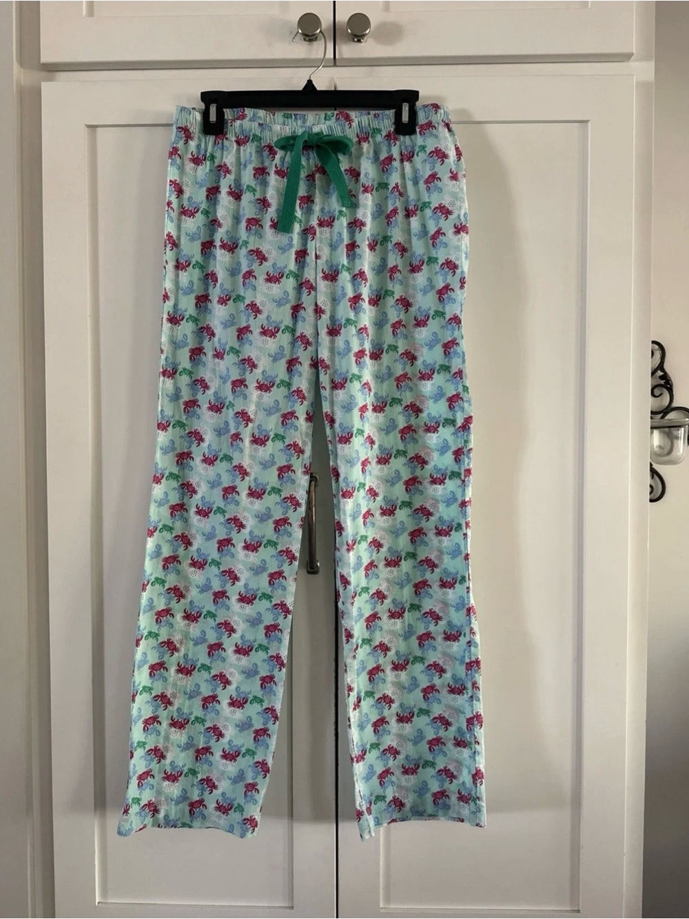 Vineyard Vines Aqua Blue Crab-Print Pajama Pants with Green Drawstring